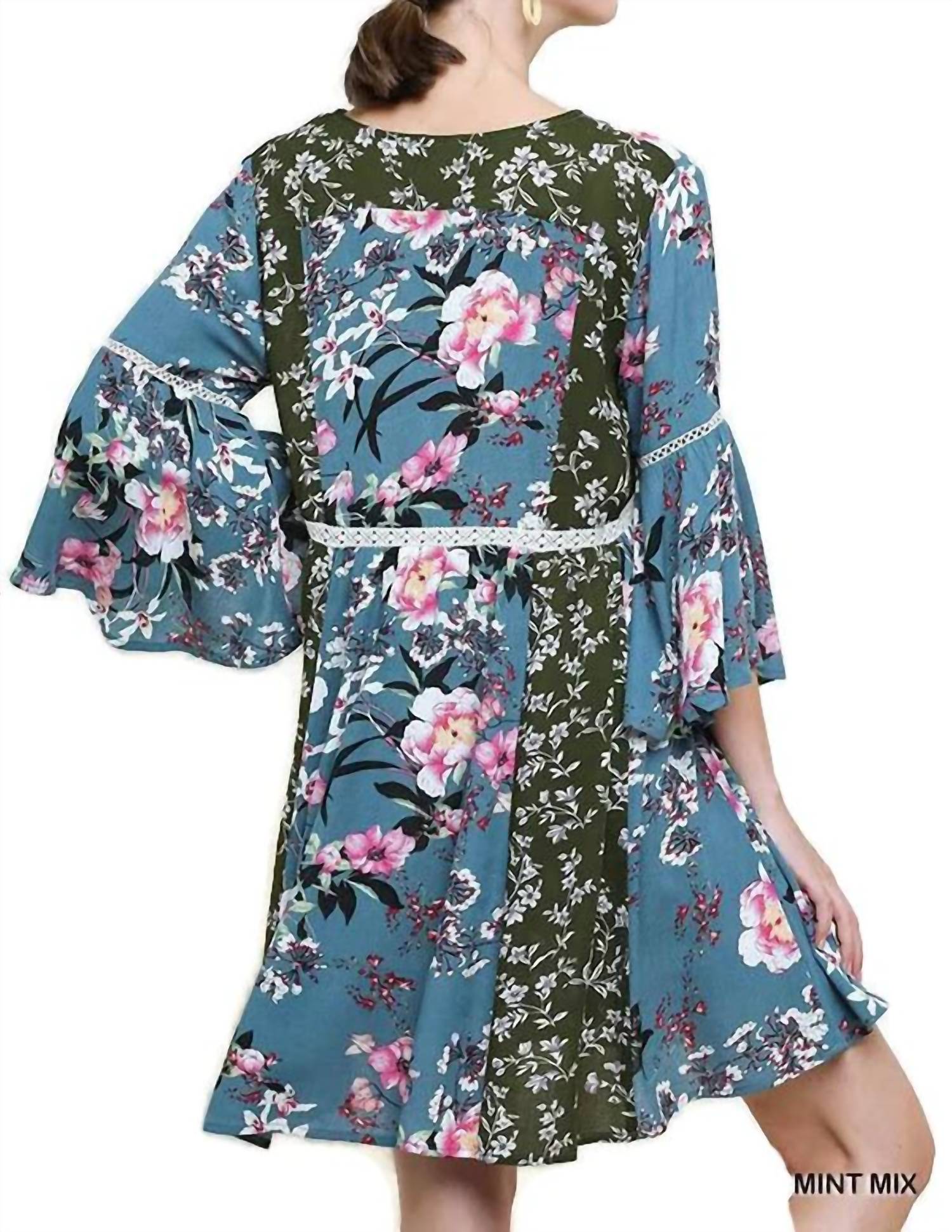 Umgee - Multi Floral Bell Sleeve Mini Dress