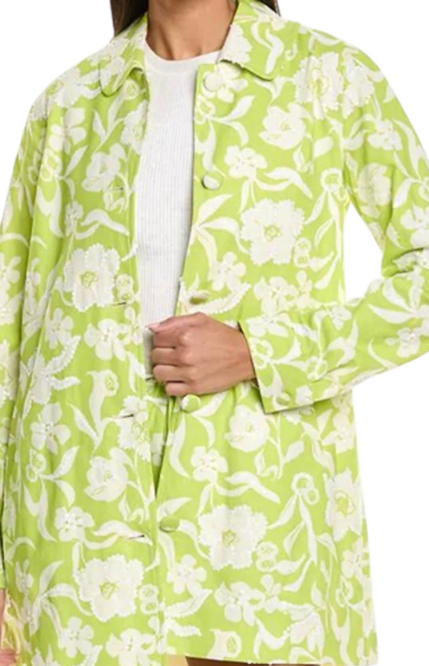 Flora Bea Alanna Floral Coat in green - women's jacket - detail view
