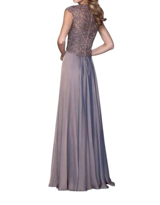 La Femme - Lace Ornate Ruched Gown