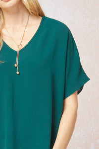 entro Solid V-neck Top in hunter green - women's blouse - view 4