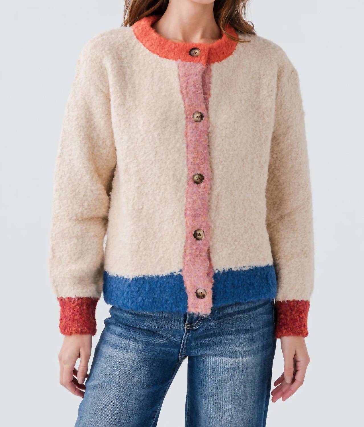 Frnch - Megane Color Block Buttoned Cardigan