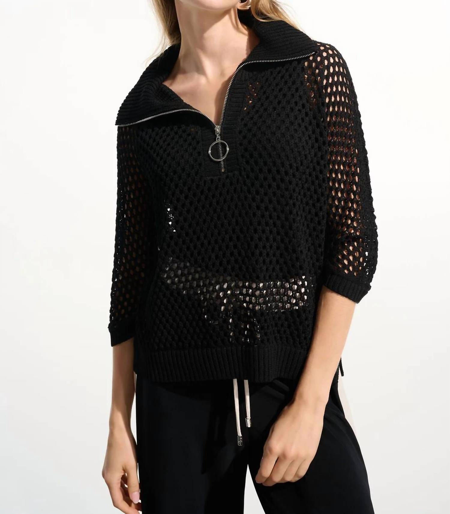 Joseph Ribkoff - Boxy Knit Sweater With Zipped Neckline