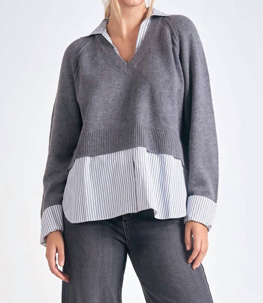 Elan - Stevie Layered Sweater/Striped Shirt Combo