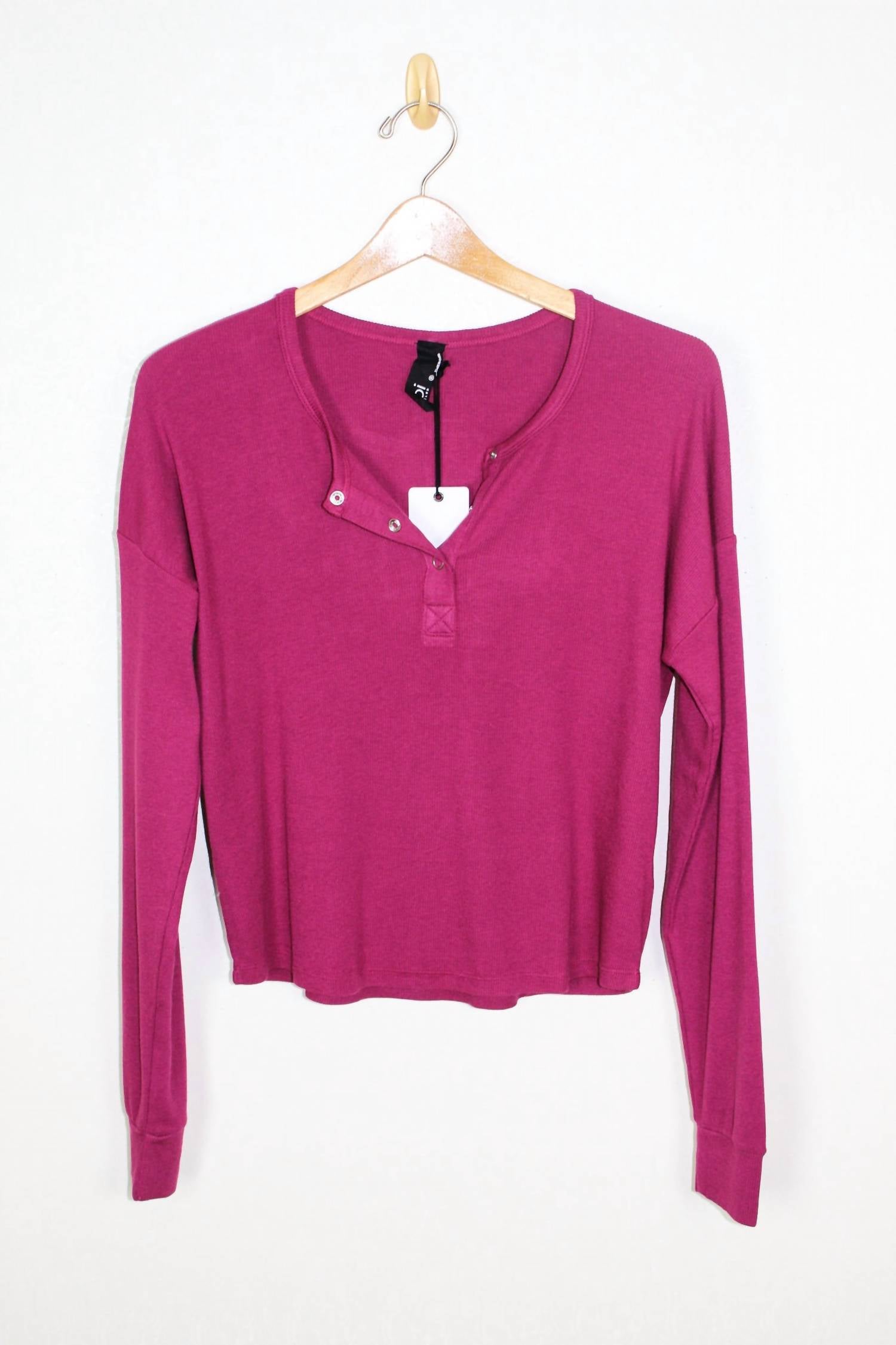 Bobi - Women's Rib Snap Henley Top