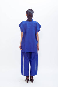 LOVEBIRDS Barrel Wide-leg Trouser in cerulean blue - women's pants - detail view