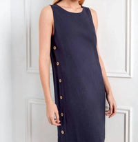 Charlie B - Sleeveless Shift Dress with Decorative Side Button Detail