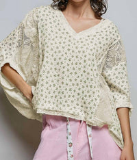 POL Floral Sheer Top in ivory - women's shirt - detail view
