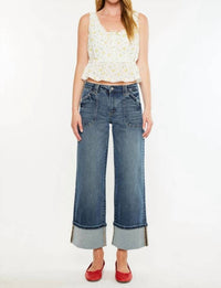 Kancan - Mid Rise Wide Leg Cuffed Jeans