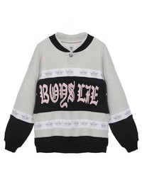 BOYS LIE High Class Private School Thermal Rider Crewneck Top in heather grey - women's top - detail view