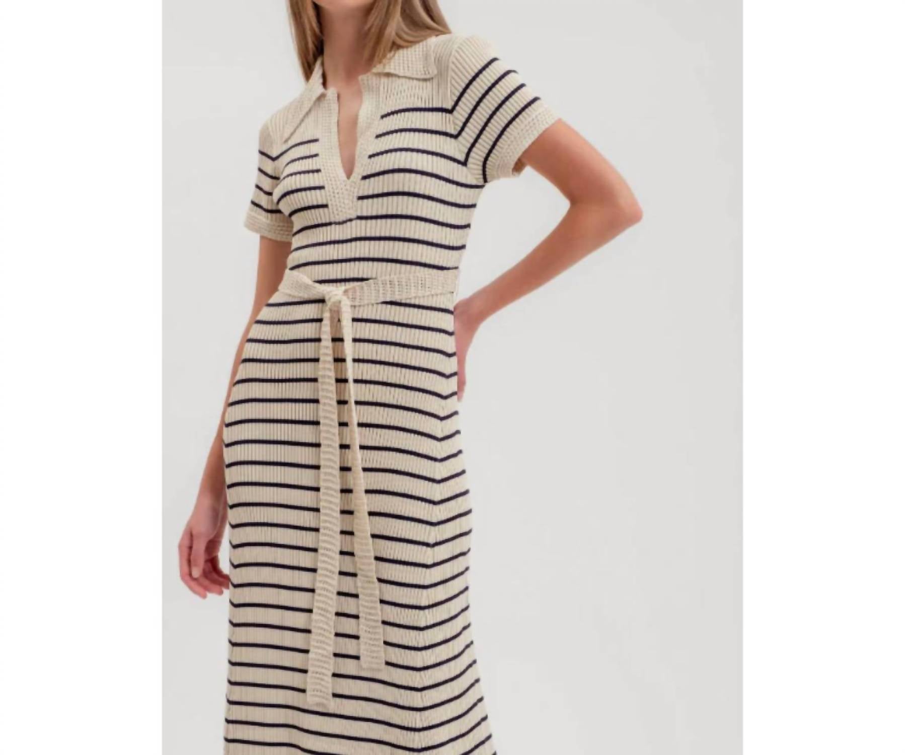 Zoe And Claire - Crochet Belted Midi Dress