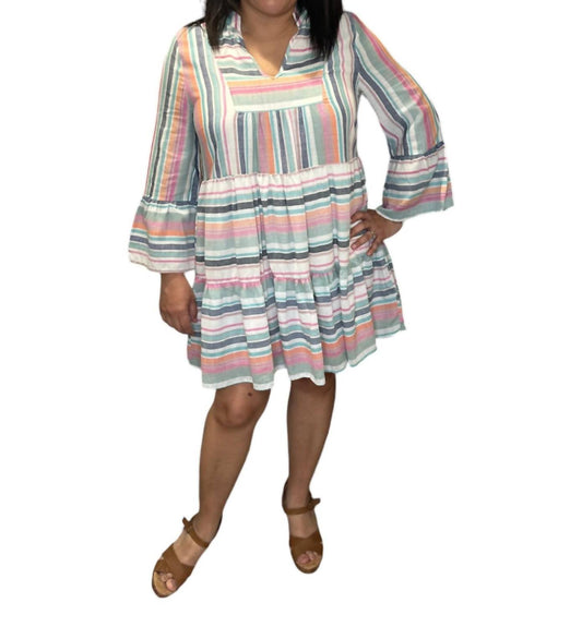 Entro - Summer Stripe Bell Sleeve Tiered Dress