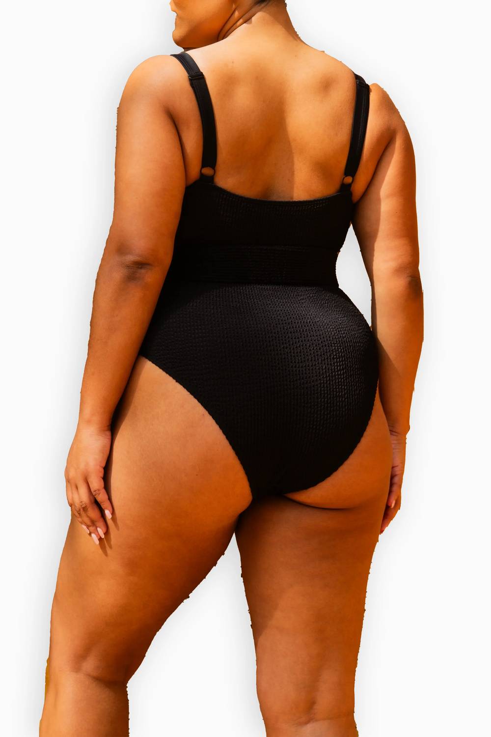 Fashion Szn Curve - Square Neck Crinkle Belted Swimsuit