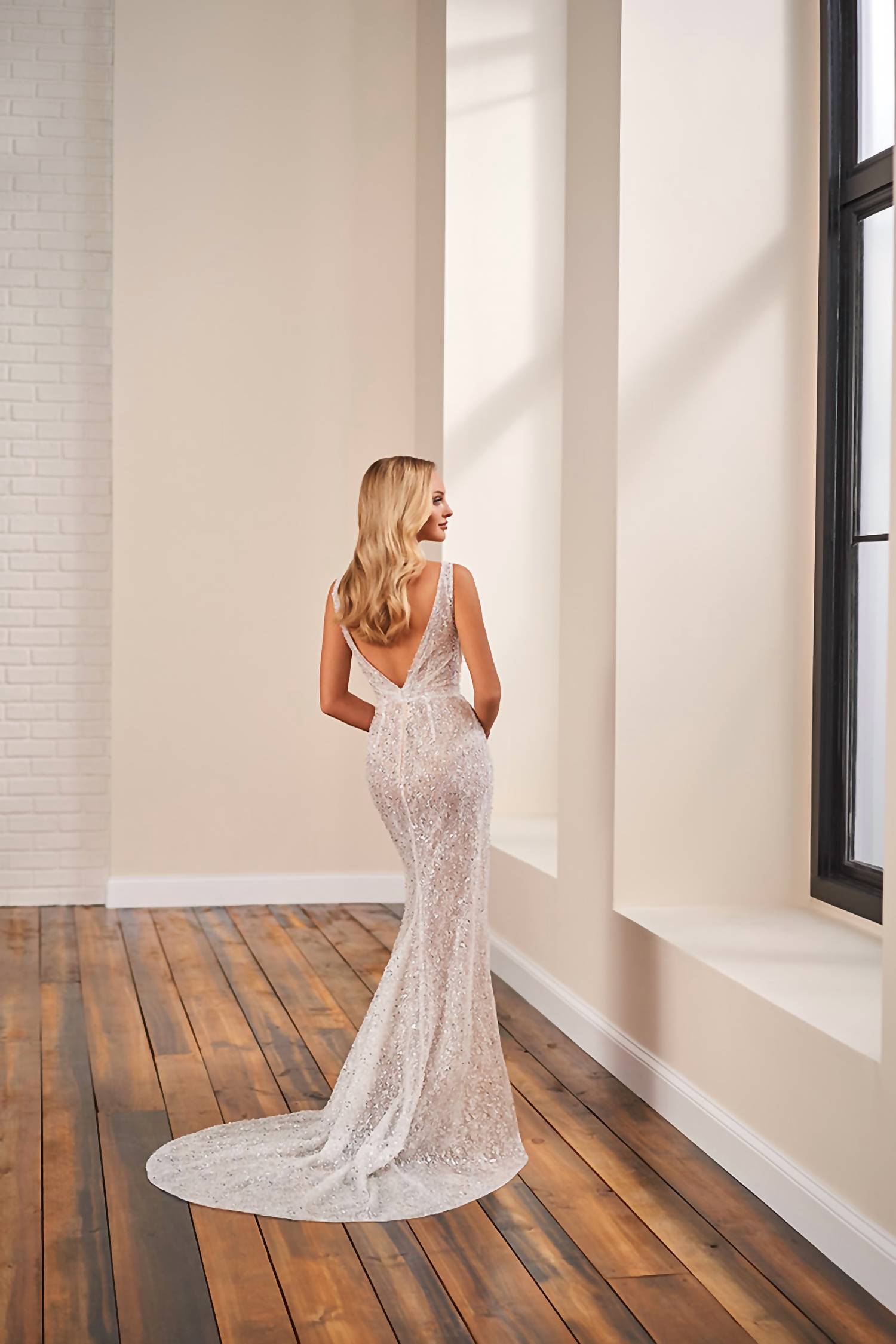 Enchanting By Mon Cheri - High Slit Plunging Neck Bridal Dress