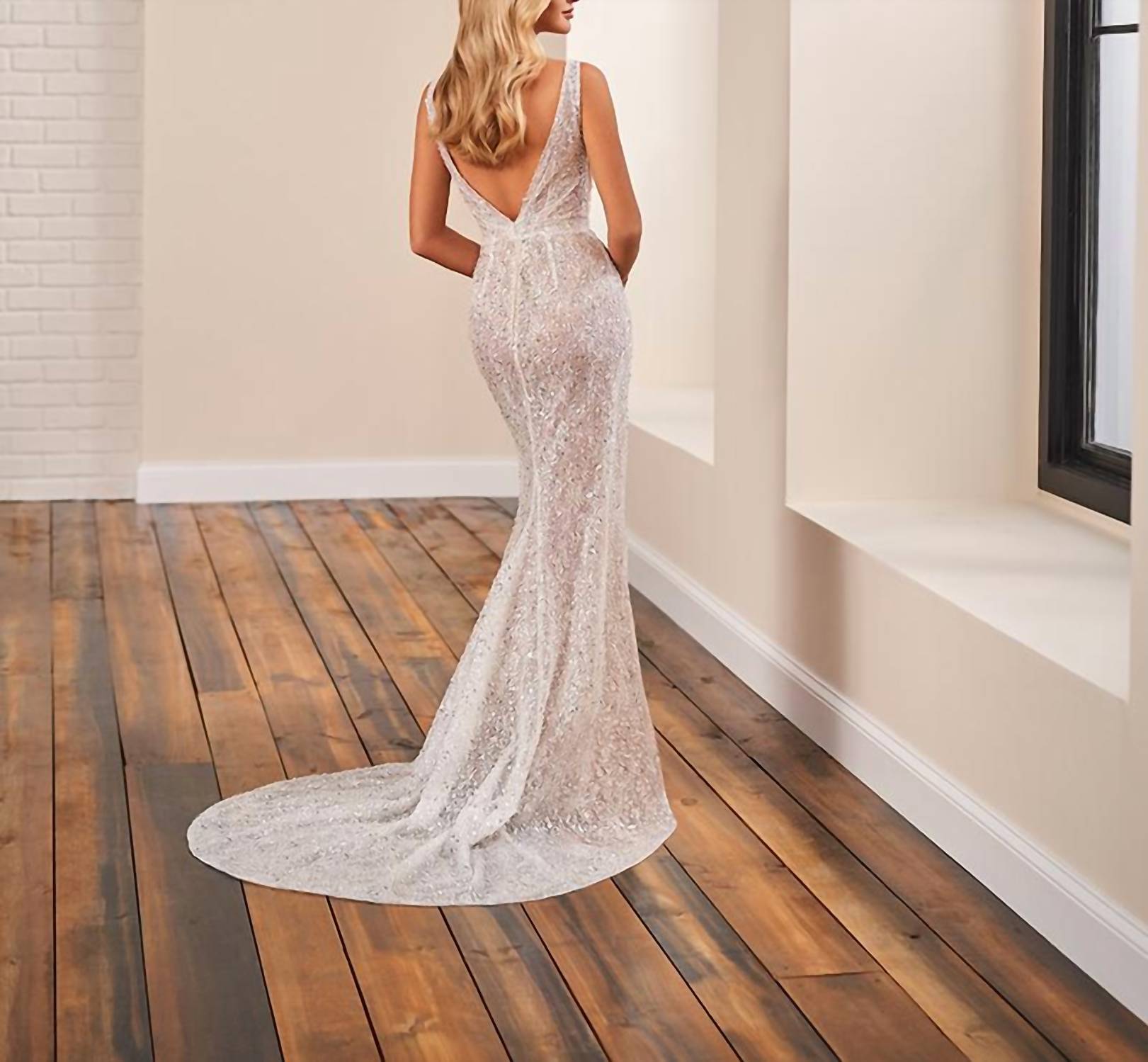 Enchanting By Mon Cheri - High Slit Plunging Neck Bridal Dress