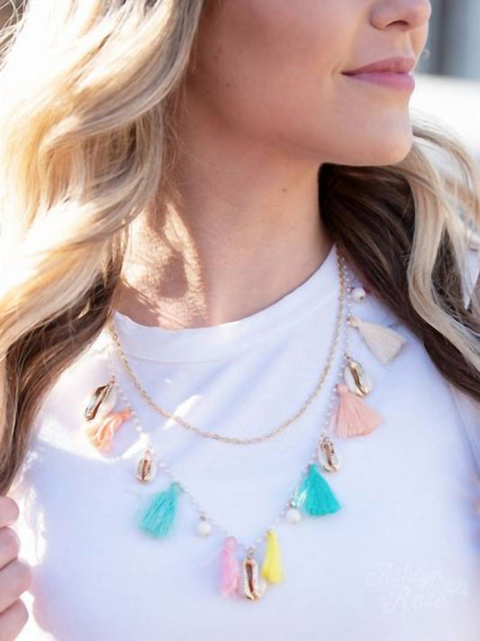 Ashlyn Rose - Happy as a Clam Chain Necklace with Shells & Multicolor Tassels