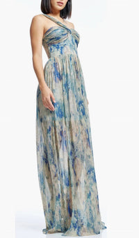 Dress The Population - Idalia Metallic Abstract Floral Print One-shoulder Gown
