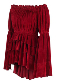 Daisy Corsets Women's Velvet Ruffle Dress in burgundy - women's dress - detail view