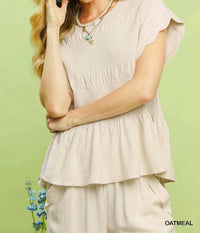 Umgee - Linen Blend Smocked Peplum Top