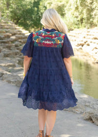 Layerz Clothing Eyelet Embroidered Mini Dress in navy - women's dress - alternate view