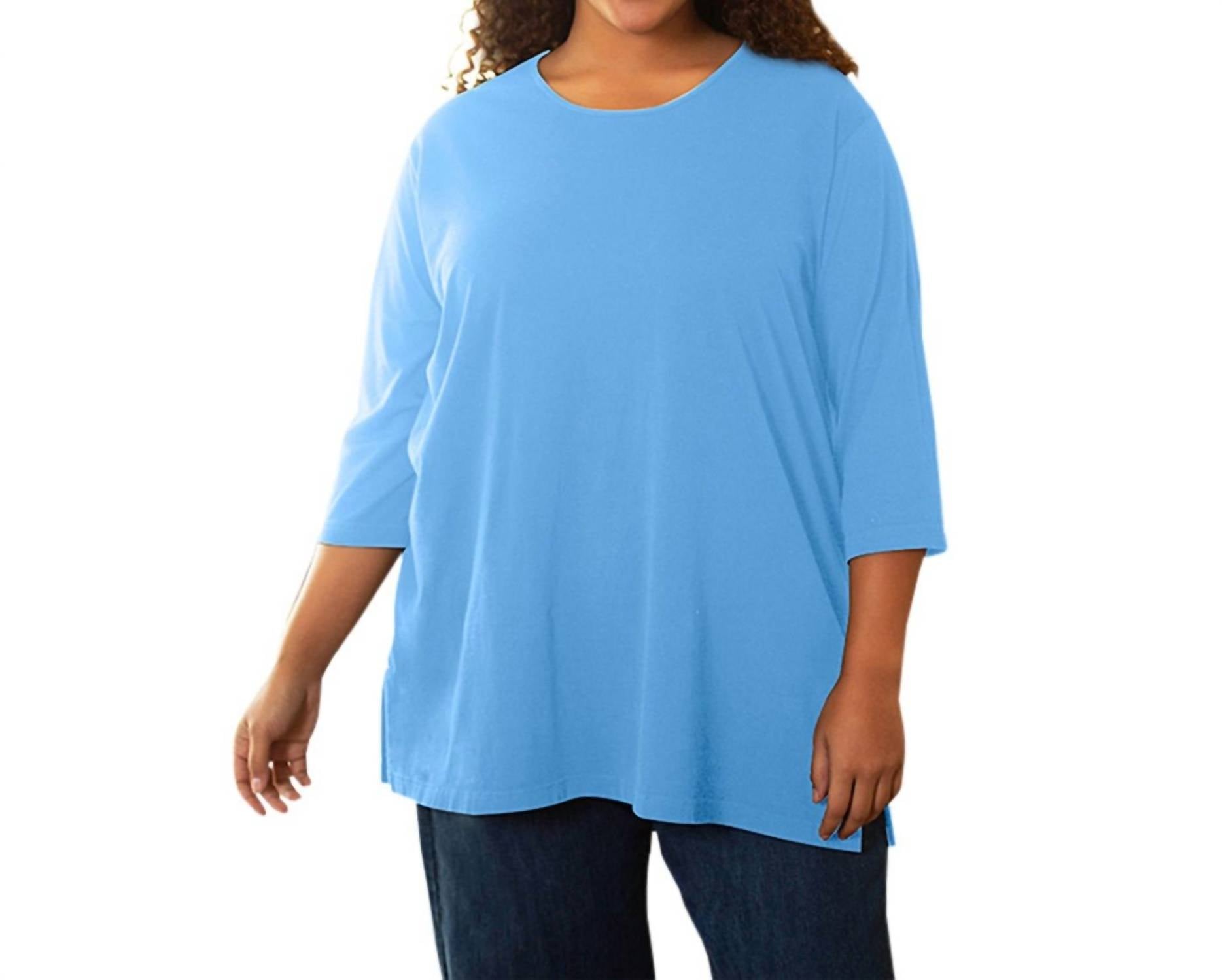 On The Plus Side - Cotton 3/4 Sleeve U-Neck Tee - Plus