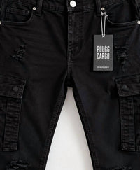Industrial Indigo - Men's Distressed Denim Cargo Pants