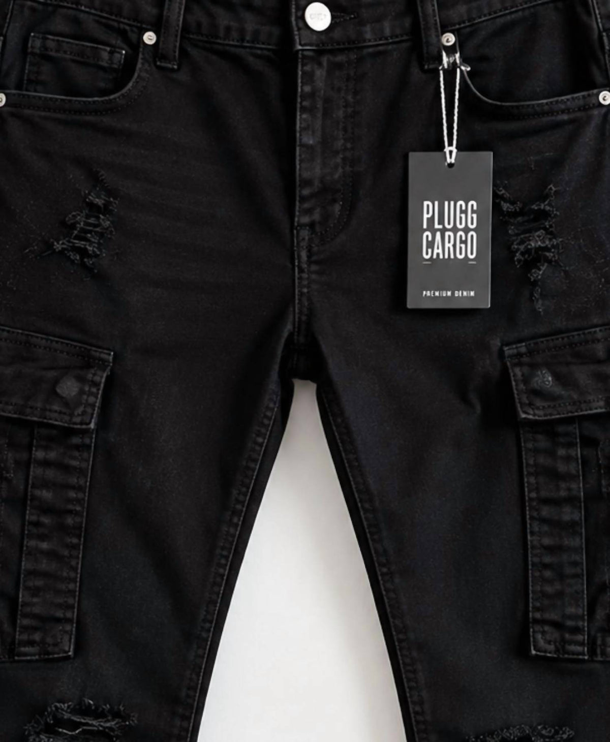 Industrial Indigo - Men's Distressed Denim Cargo Pants