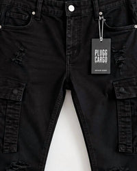 Industrial Indigo - Men's Distressed Denim Cargo Pants