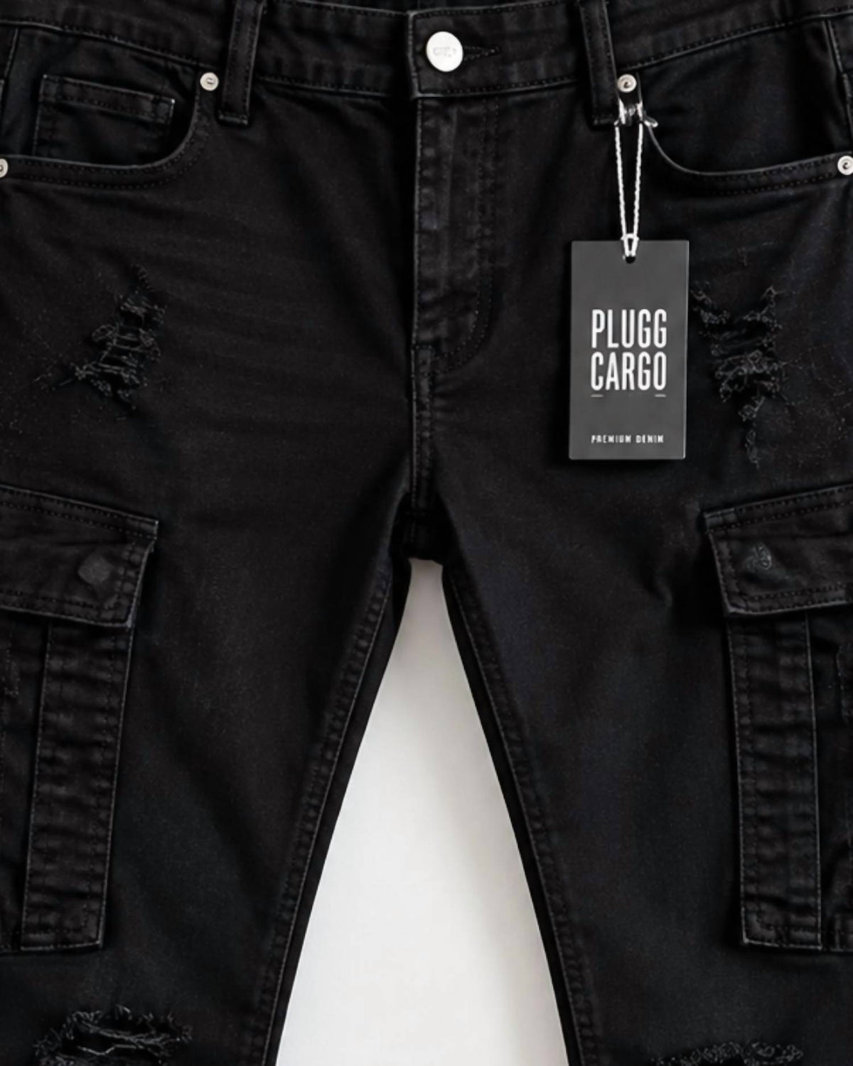 Industrial Indigo - Men's Distressed Denim Cargo Pants