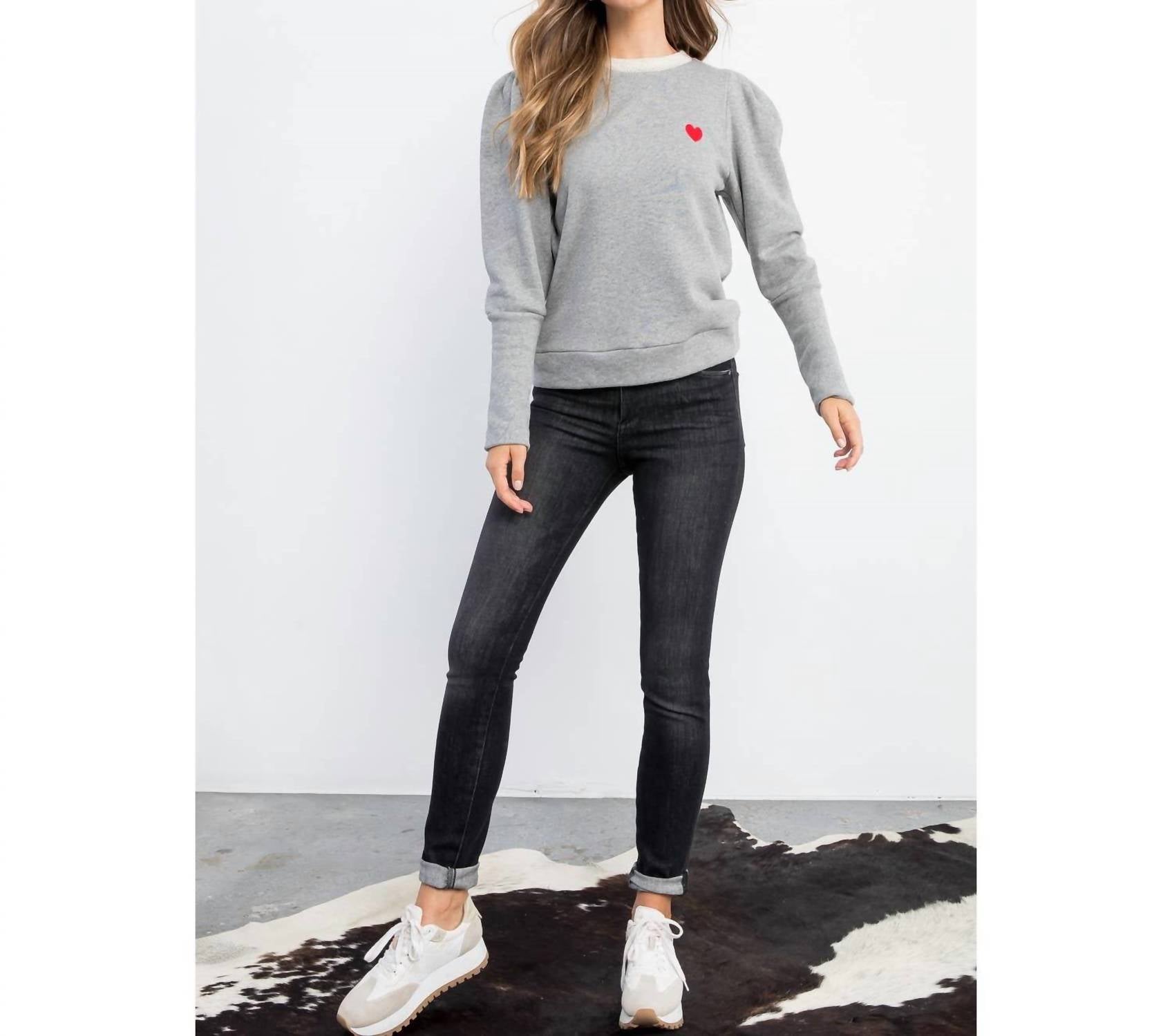 Thml - Crewneck Heart Bishop Sleeve Knit Sweater