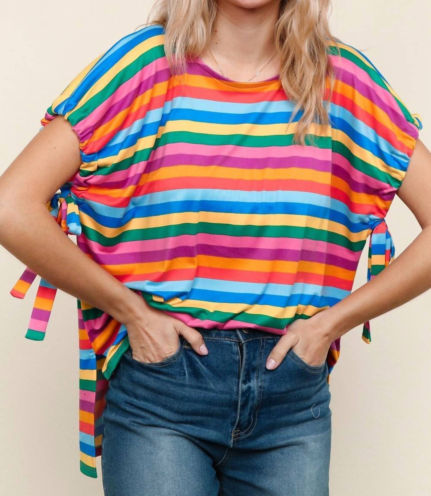 Haptics - High Low Stripe Print Knit Top