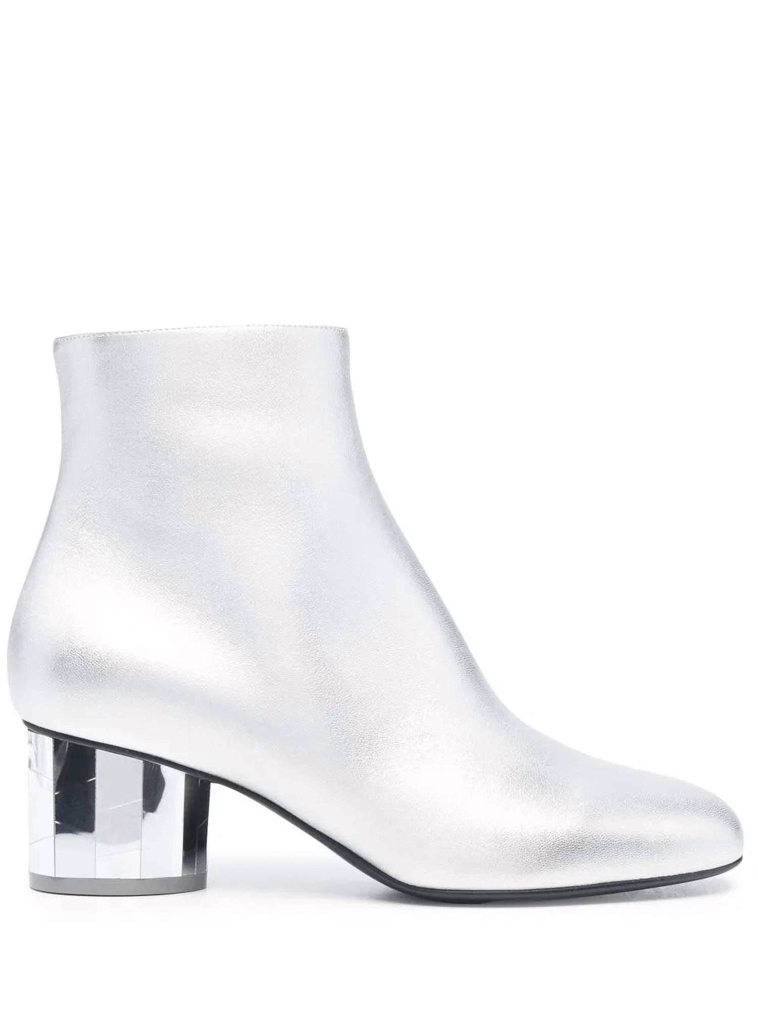 Salvatore Ferragamo Women's Mirrored Heel Leather Ankle Boots in silver - women's shoe - view 91