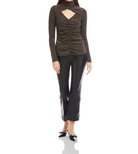 Fifteen Twenty Adina Crossover Top in gold 1 - women's long sleeve top - detail view