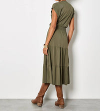 APRICOT Tiered Utility Midaxi Dress in khaki - women's dress - detail view