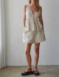 By Together - Striped Plunged V-neck Sleeveless Top