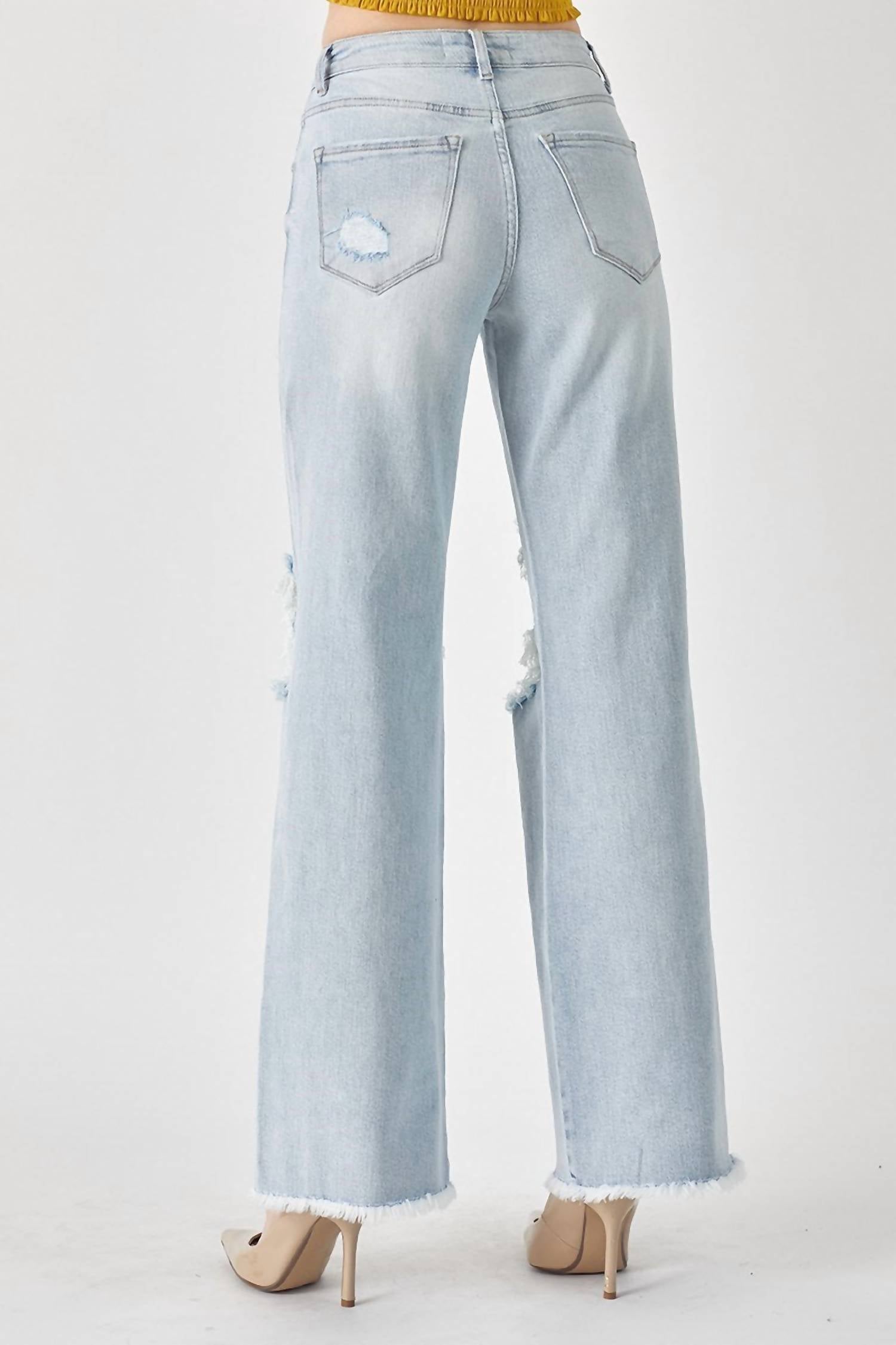 RISEN High Rise Distressed Wide Leg Dad Jeans in light - women's jeans - alternate view