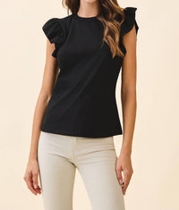 Tcec - Ruffled Flutter Sleeves Round Neck Sleeveless Top