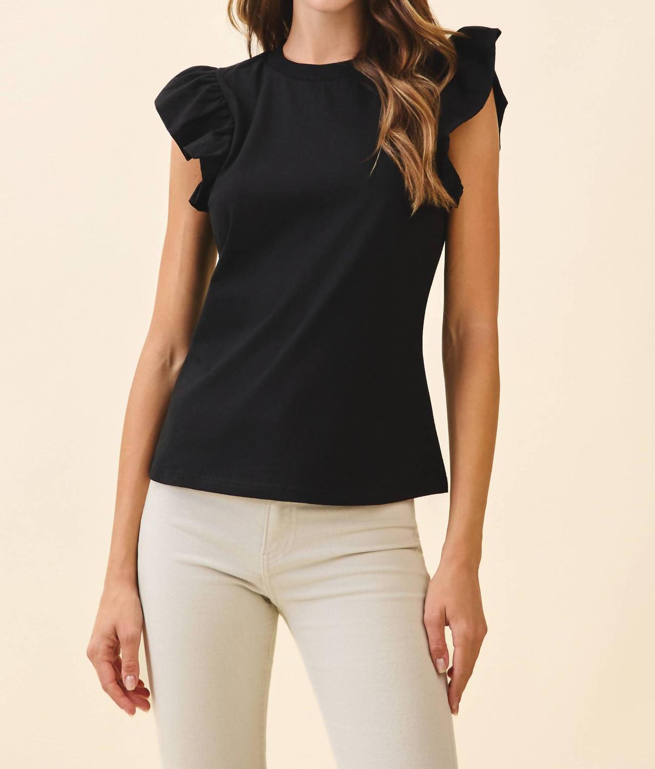 Tcec - Ruffled Flutter Sleeves Round Neck Sleeveless Top