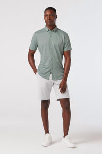 Mizzen + Main Halyard Short Sleeve Shirt in pale green dot stripe - men's t-shirt - alternate view