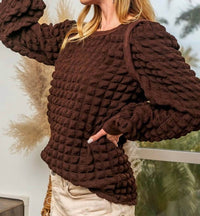 Bibi - Jackie Popcorn Puffed Long Sleeve Pullover Sweater