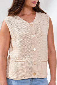 Tribal - SWEATER VEST WITH POCKETS & FANCY BUTTONS