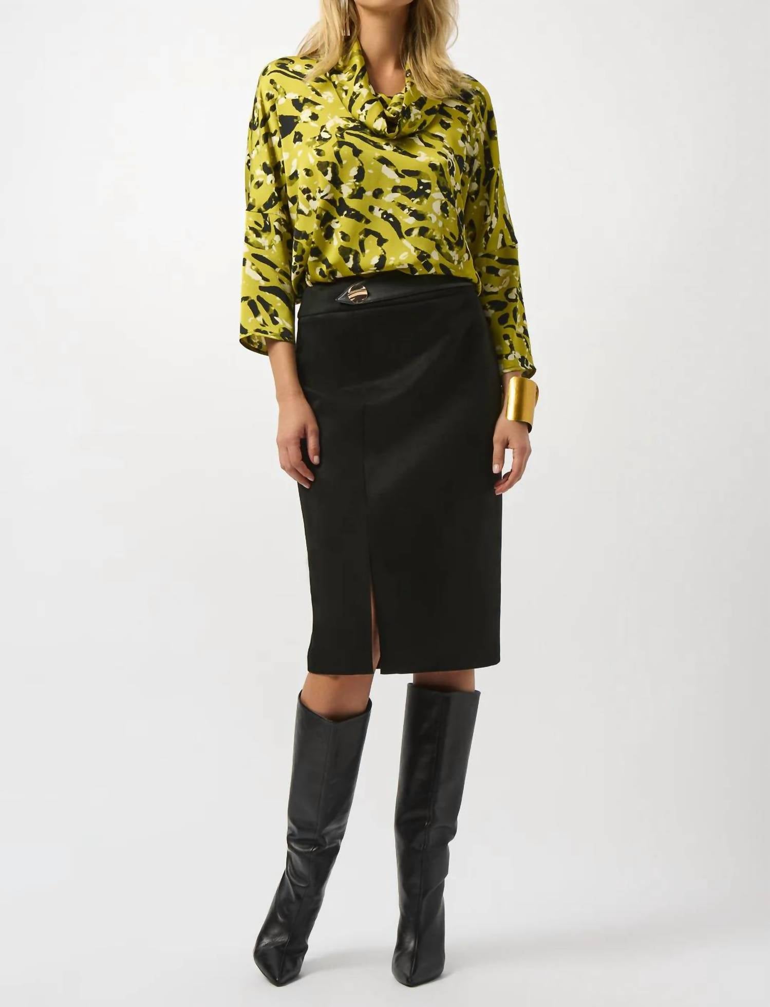 Joseph Ribkoff - Scuba Suede Pull On Leatherette Pencil Skirt