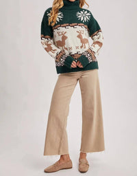 Bluivy - Fair Isle Turtle Neck Reindeer Knit Sweater