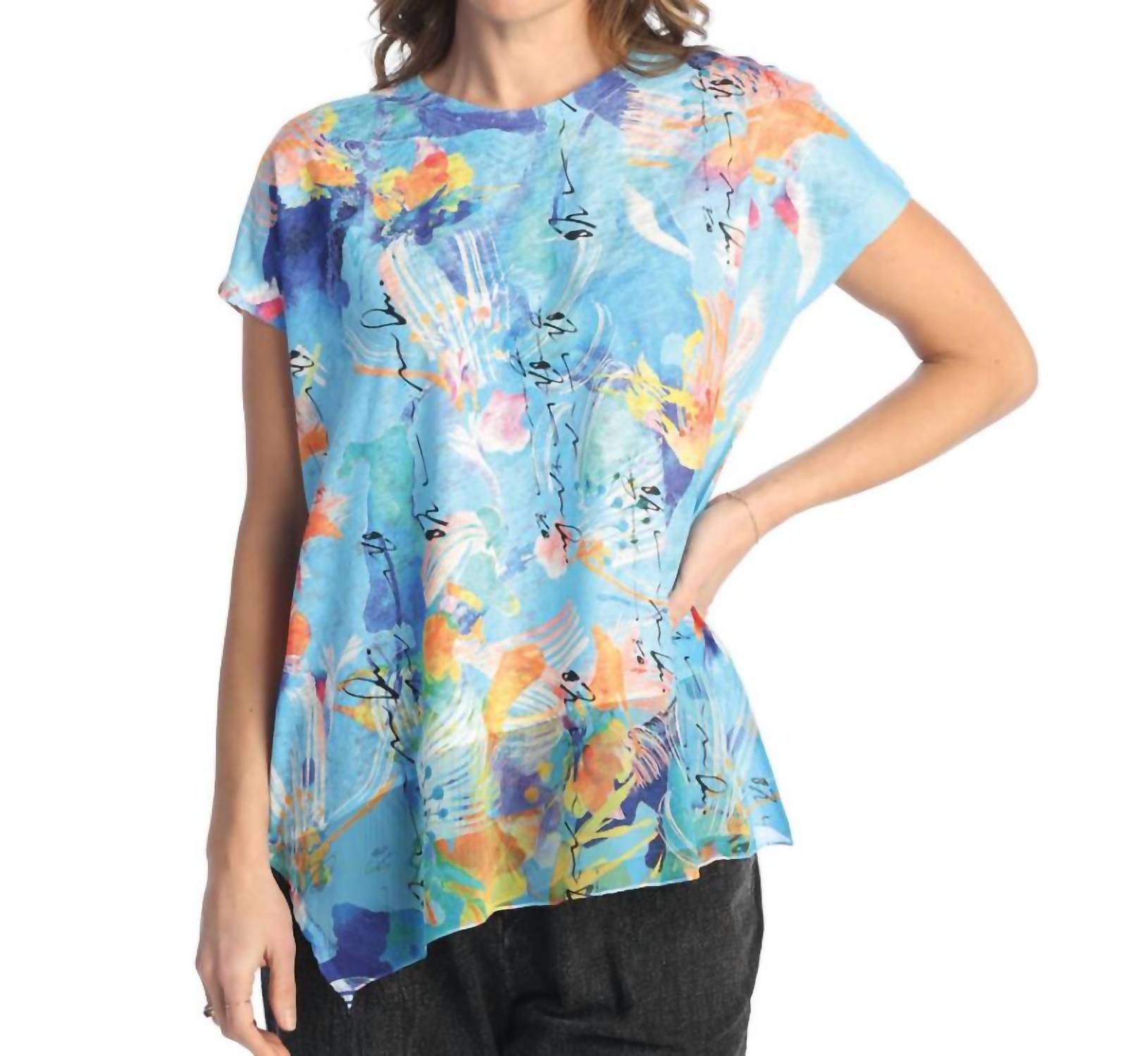Jess & Jane Brook Light Knit Asymmetric Top in pattern - women's blouse
