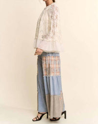 Davi & Dani - Sheer Floral Lace Bell Sleeve Blouse