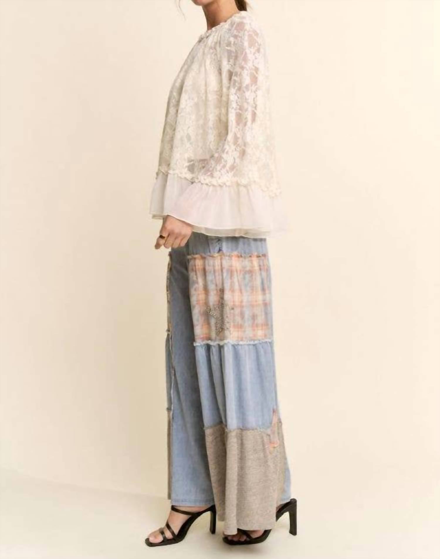 Davi & Dani - Sheer Floral Lace Bell Sleeve Blouse