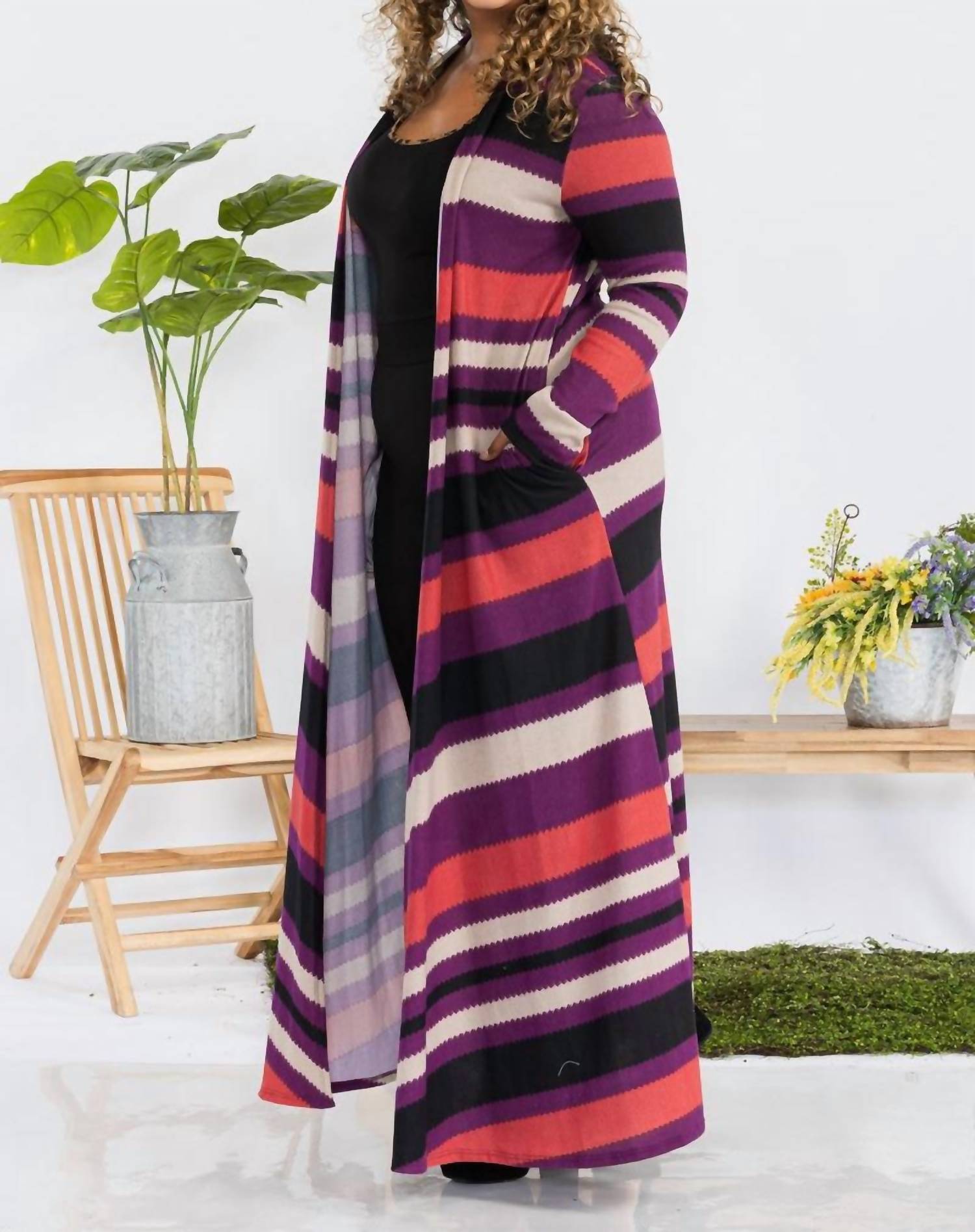 Karen T Design - Striped Long Sleeve Cardigan