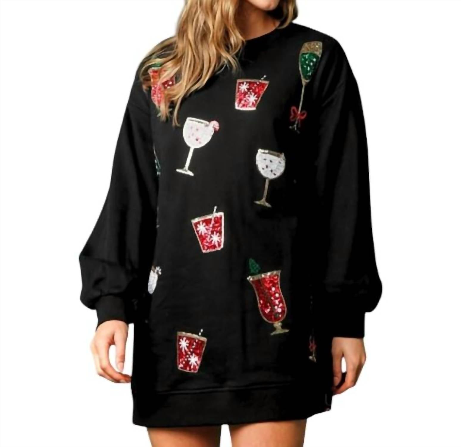 Fantastic Fawn - Holiday Cheer Embellished Sweatshirt Dress