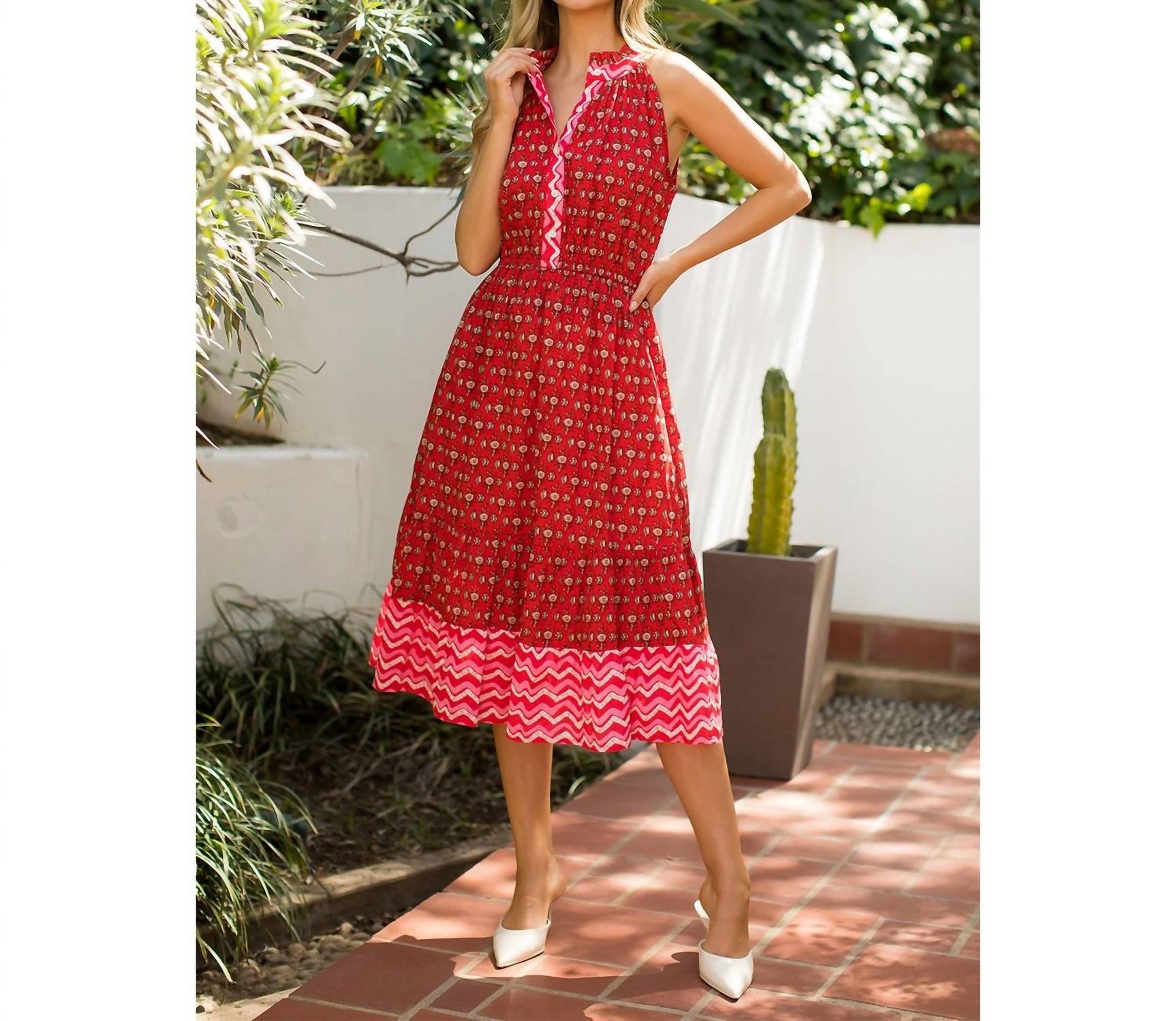 Thml - Red Halter Button Up Print Maxi Dress