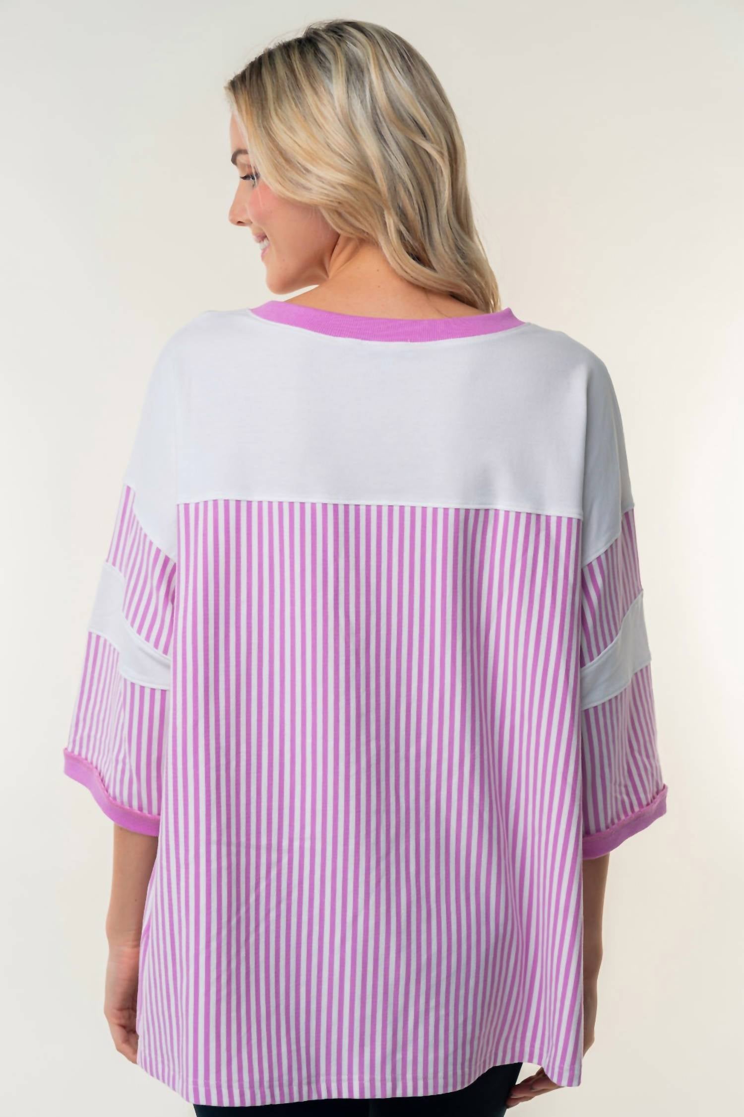 White Birch - Crew Neck With Stripes Top