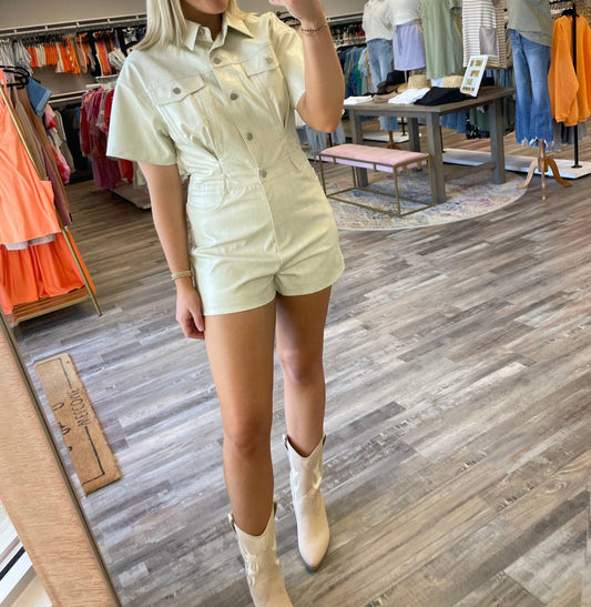 Le Lis - Short Sleeve Leather Romper